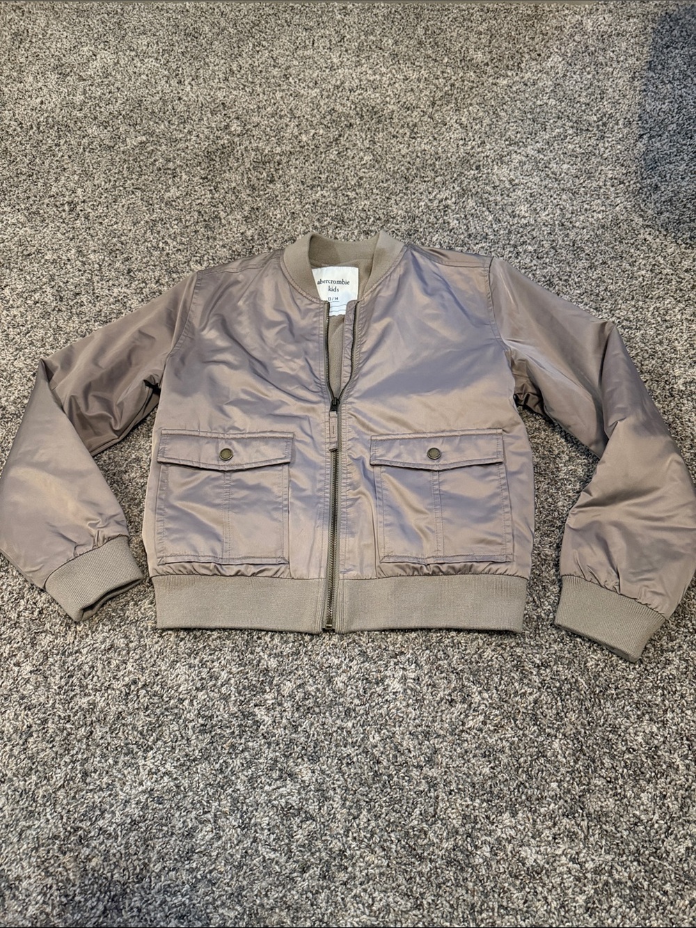 abercrombie kids Taupe Satin Bomber Jacket Size 13/14